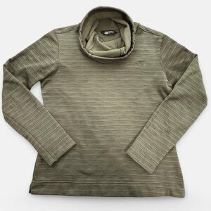 North Face Fleece Lined Pullover Small Long Sleeve Green Drawstring Funnel Neck